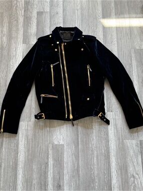 GIUSEPPE ZANOTTI Velvet Biker Jacket (Navy)